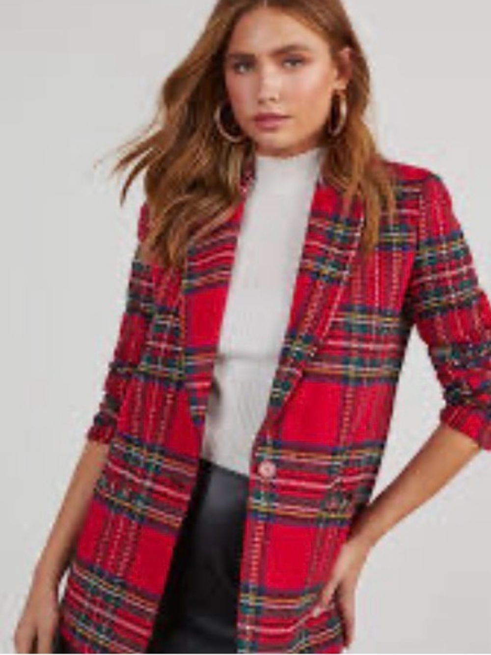 Vici Red Plaid Single-Button Blazer